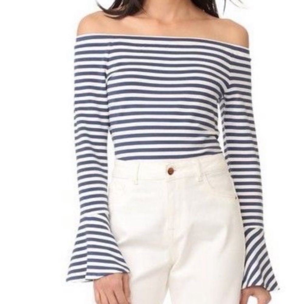 Club Monaco off the shoulder stripped shirt